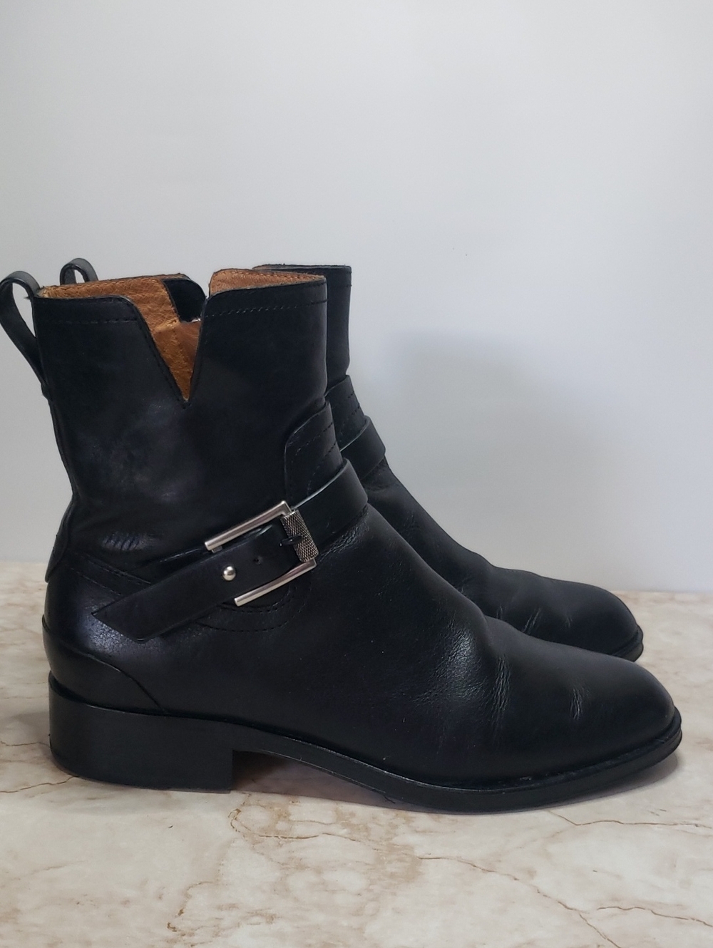 Rag & Bone Black Leather Ankle Boots with Buckle And Full Zip Size 38